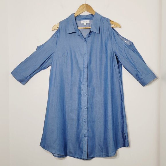 Peach Love California Dresses & Skirts - Peach Love California Denim Chambray A-Line Shirt Dress Roll Tab Sleeves Small